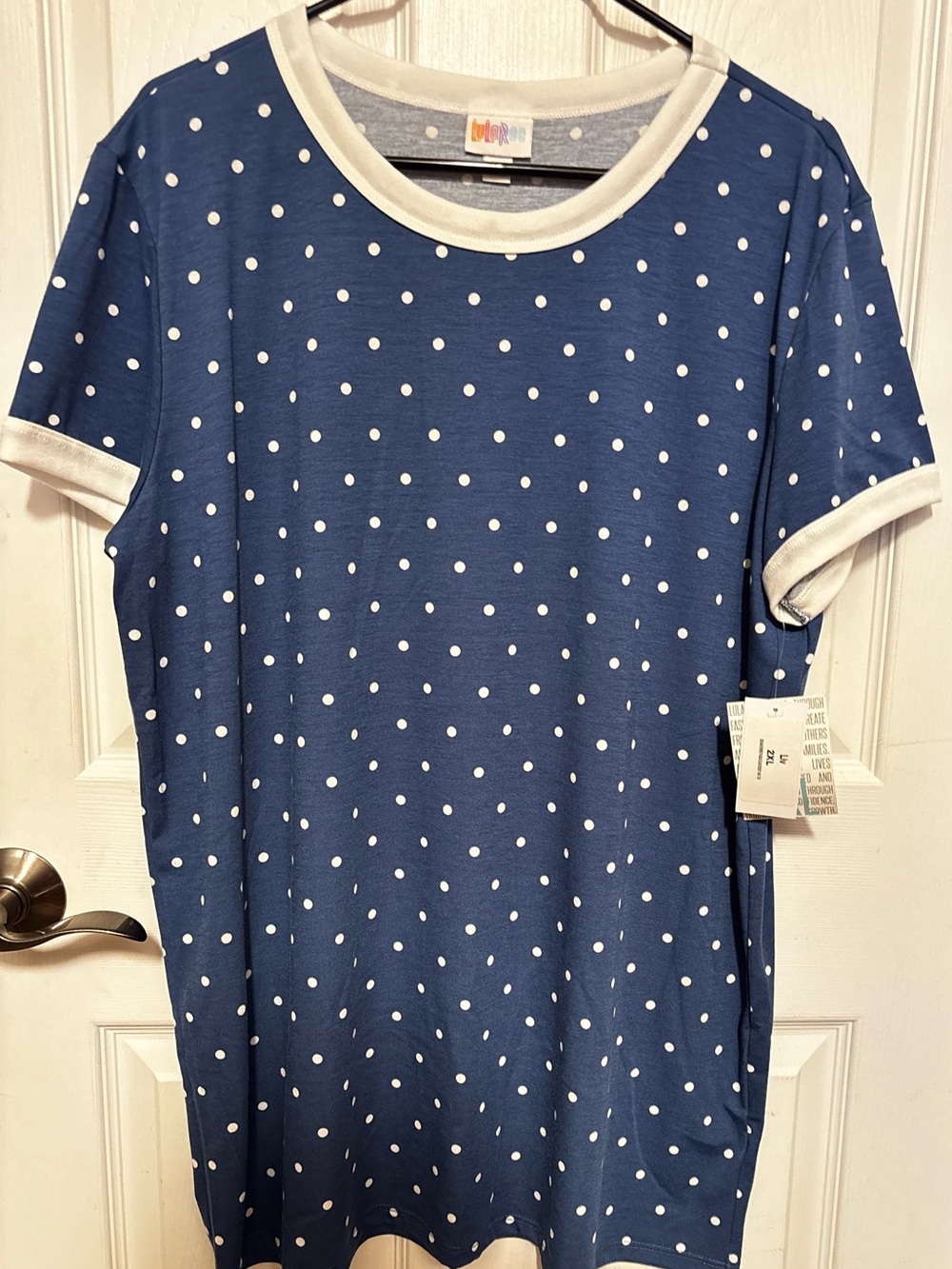 Lularoe NWT Liv Blue White Polka Dot Short Sleeve